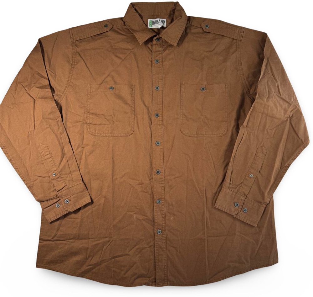 Haband Men's Brown Long Sleeve Button Front Shirt XL 100% Cotton Casual